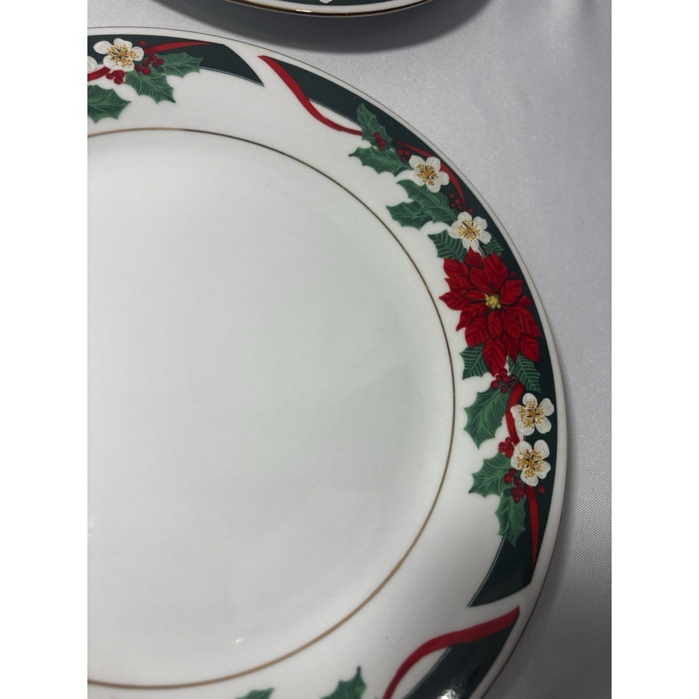 🎄Set of 4 Tienshan Fine China Deck the Halls Christmas Dinner Plates Poinsettia - Picture 3 of 5